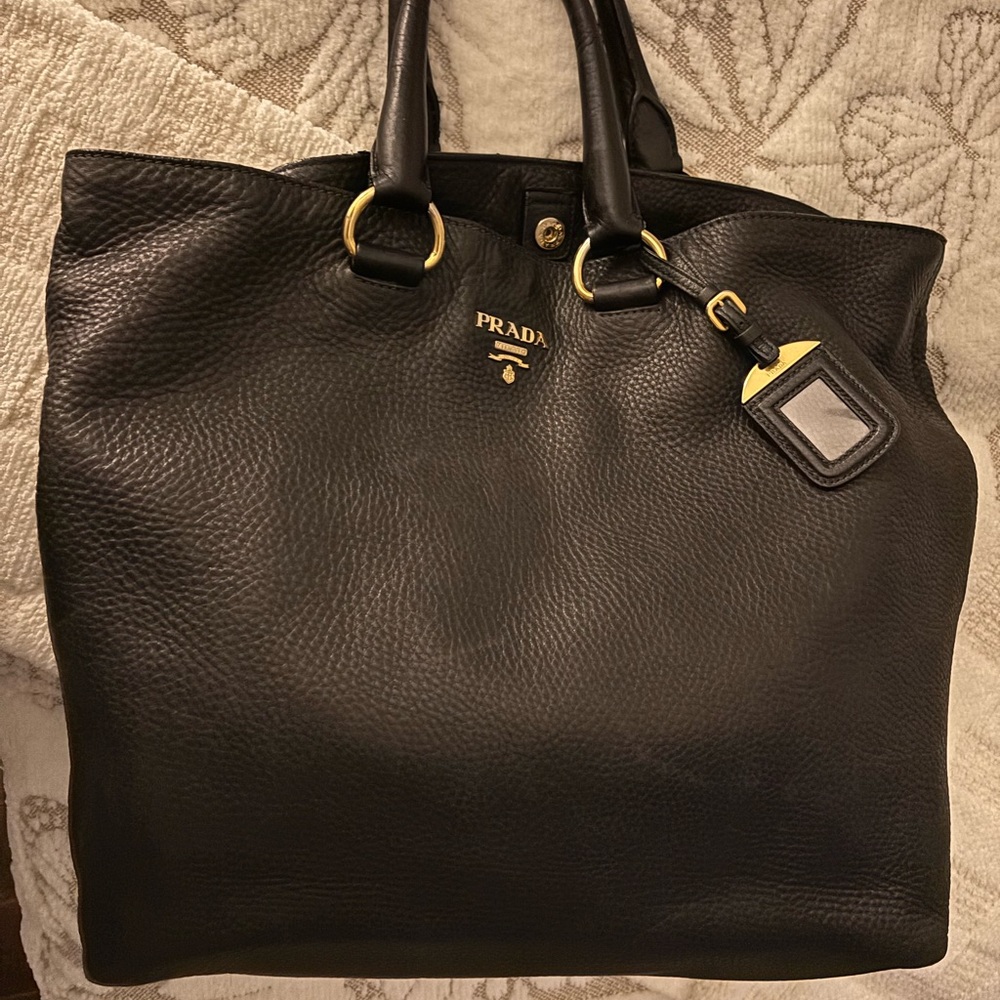 Prada Black Leather Tote Bag